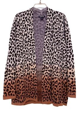 Land’s End 1X Open Front Animal Leopard Ombre Cardigan Sweater with Pockets